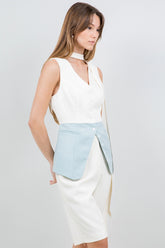 Contrasted Sleeveless Button Down Top - Cream/Jade